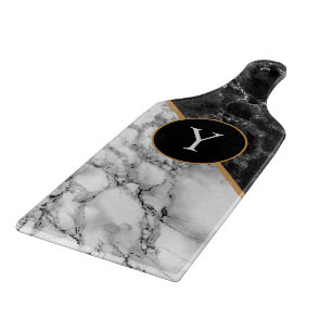 Black White Marble Cutting Board Custom Letter