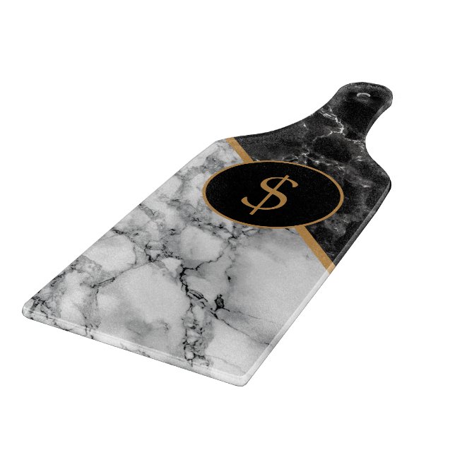 Black White Marble Cutting Board Personalised Gift (Corner)
