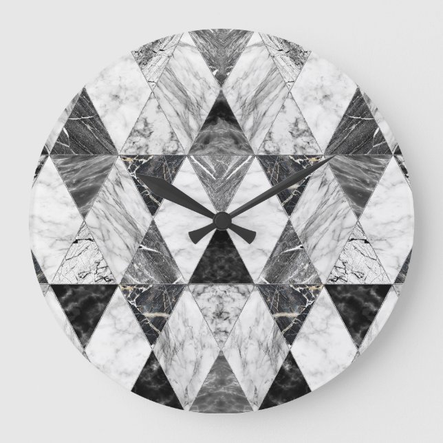Black & White Marble Diamonds. Large Clock (Front)