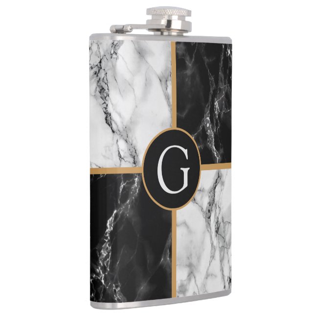 Black White Marble Flask Personalised Your Letter (Right)