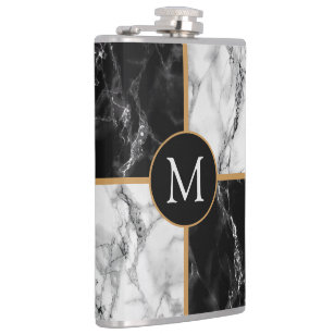 Black White Marble Flask with Custom Your Letter