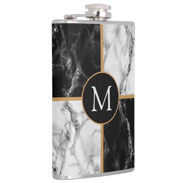 Black White Marble Flask with Custom Your Letter (Right)