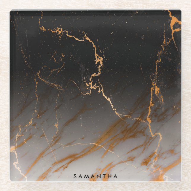 Black & White Marble Glass Coaster (Front)