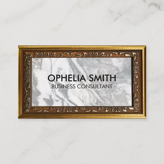 Black White Marble | Gold Decorative Frame Business Card (Front)