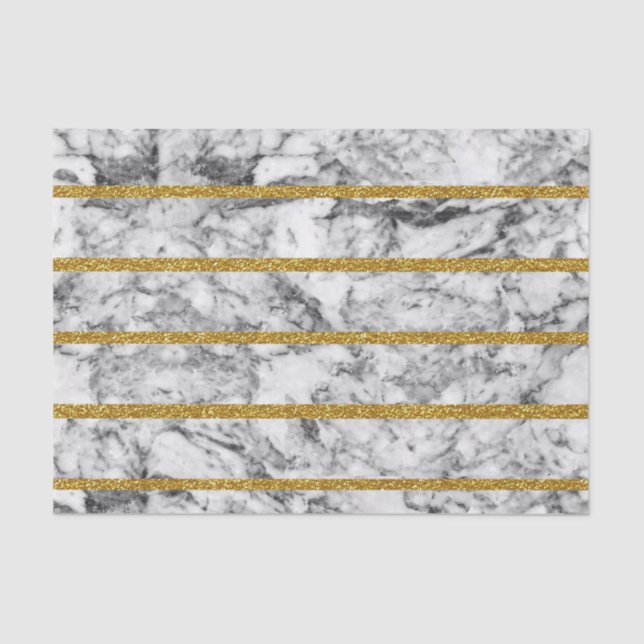 Black white marble gold glitter effect stripes tissue paper (Front)