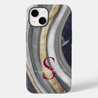 black & white marble gold glitter monogram Case-Mate iPhone 14 case