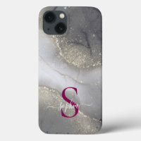black & white marble gold glitter monogram