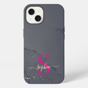 black & white marble gold glitter monogram iPhone 13 case