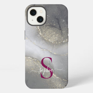 black & white marble gold glitter monogram iPhone 13 case