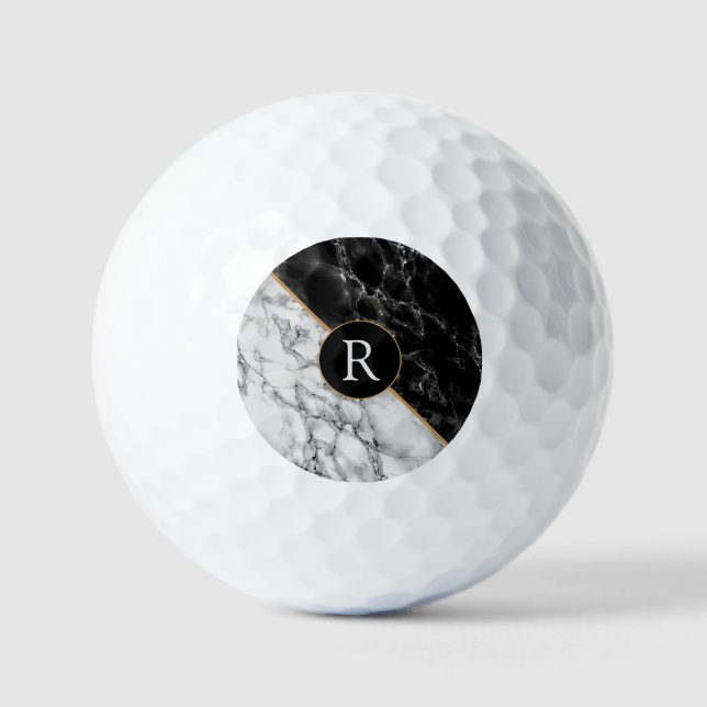 Black White Marble Golf Balls Custom Letter (Front)