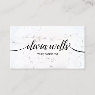 Black White Marble  Handwritten Script Calligraphy Business Card