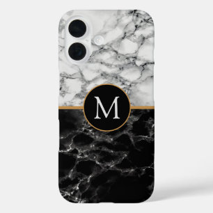 Black White Marble iPhone Case Personalised Letter
