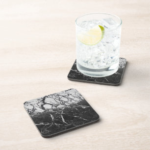 Black White Marble Look Modern Glam Minimal Chic Coaster