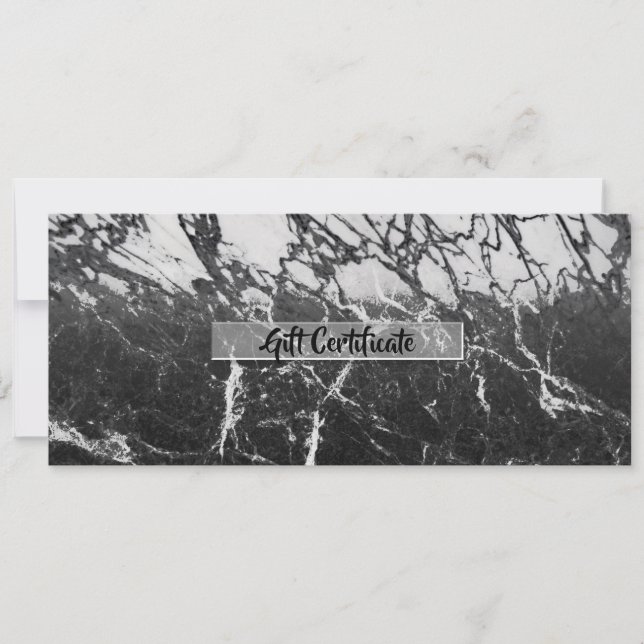 Black & White Marble Modern Glam Gift Certificate Invitation (Front)