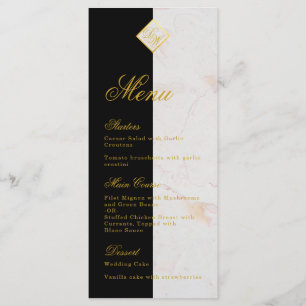 Black White Marble Monogram Calligraphy Faux Gold Menu