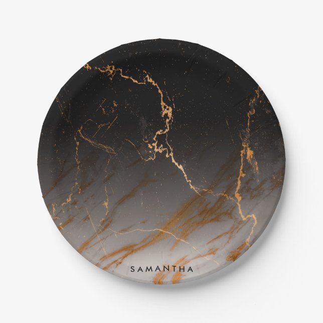 Black & White Marble Paper Plate (Front)