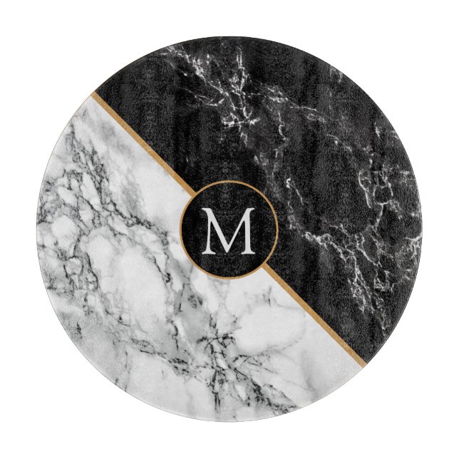 Black White Marble Personalised Cutting Board (Front)