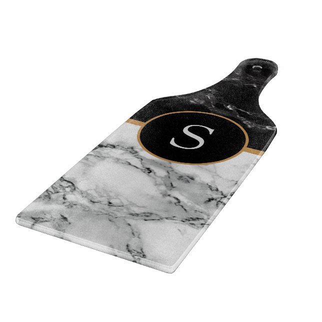 Black White Marble Personalised Cutting Board (Corner)
