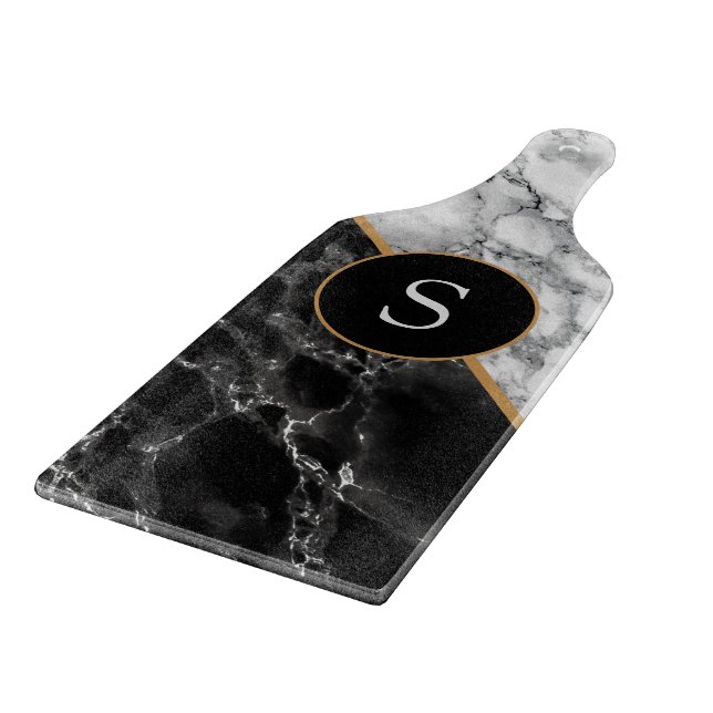 Black White Marble Personalised Cutting Board (Corner)