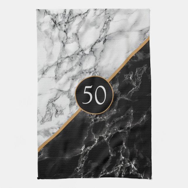 Black White Marble Personalised Kitchen Towel (Vertical)