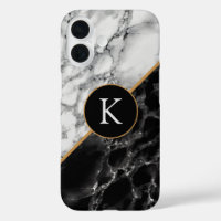 Black White Marble Personalised Letter iPhone Case