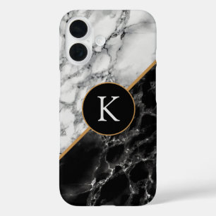 Black White Marble Personalised Letter iPhone Case