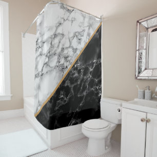Black White Marble Shower Curtain - Modern Design