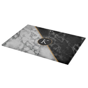 Black & White Marble Stone - Add Letter / Year Cutting Board