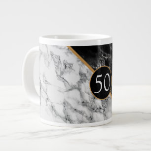 Black & White Marble Stone - Add Your Age / Letter Large Coffee Mug