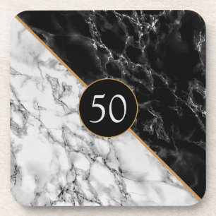 Black & White Marble Stone - Add Your Age / Year Coaster