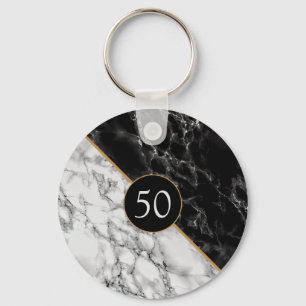 Black & White Marble Stone - Add Your Age / Years Key Ring