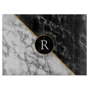 Black & White Marble Stone - Add Your Letter/Year Cutting Board