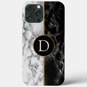 Black & White Marble Stone - Custom Letter iPhone 13 Pro Max Case