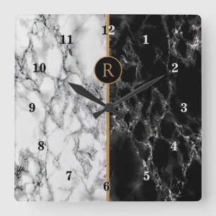 Black & White Marble Stone - Personalizable - Square Wall Clock