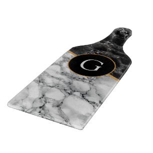 Black & White Marble Stone - Your Letter/ Age Cutting Board