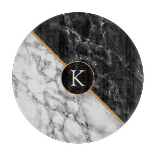 Black & White Marble Stone - Your Letter / Age Cutting Board