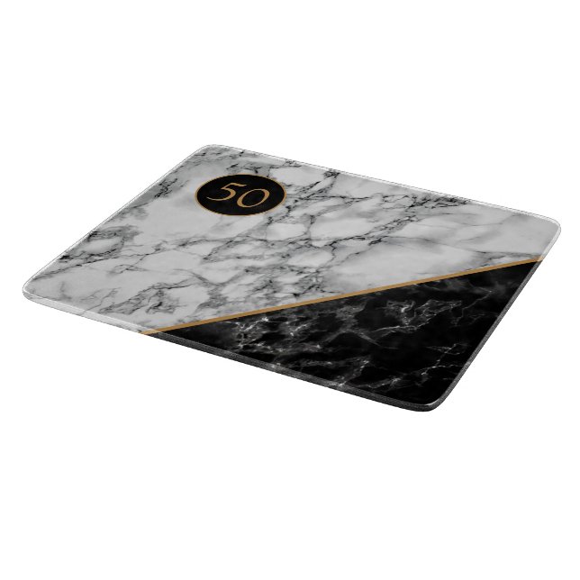 Black & White Marble Stone - Your Years / Age Cutting Board (Corner)