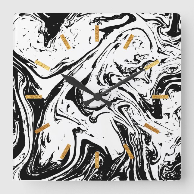 Black & White Marble Style Acrylic Wall Clock (Front)