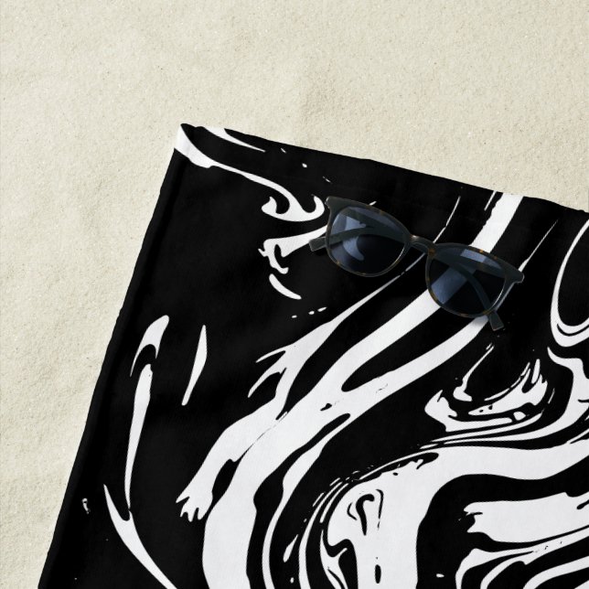 Black & White Marble Style Beach Towel (In Situ)