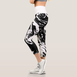 Black & White Marble Style  Capri Leggings