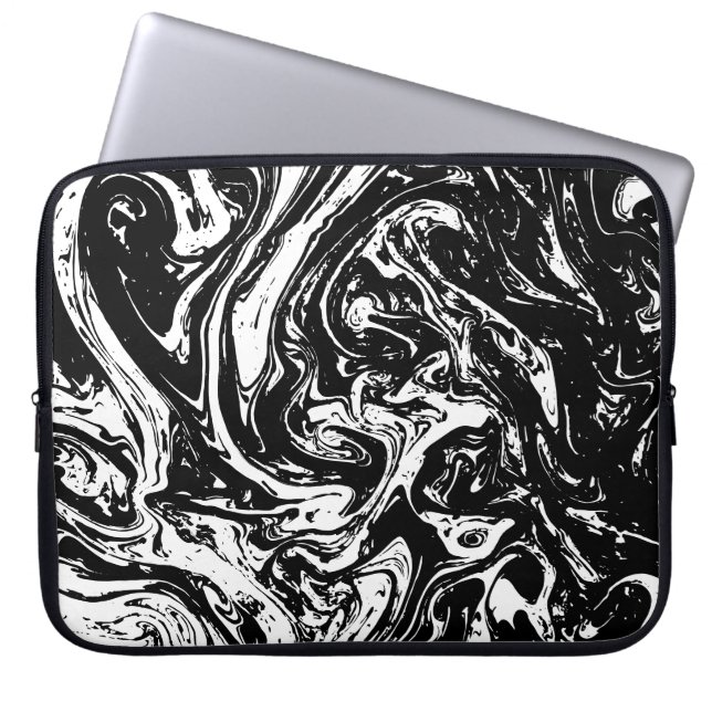 Black & White Marble Style Laptop Sleeve (Front)