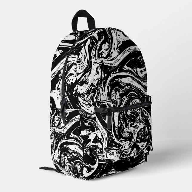 Black & White Marble Style Printed Backpack (Back Corner Left)