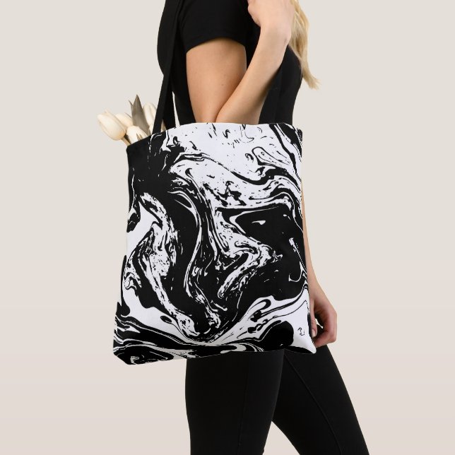 Black & White Marble Style Tote Bag (Close Up)
