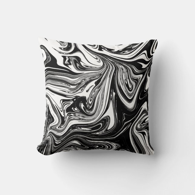 Black White Marble Swirl Elegant Chic Trendy Cushion (Front)