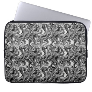 Black White Marble Swirl Monochrome Abstract Laptop Sleeve