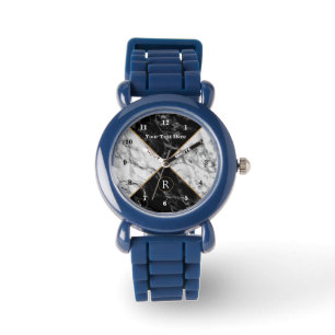 Black White Marble Watch with Custom Text
