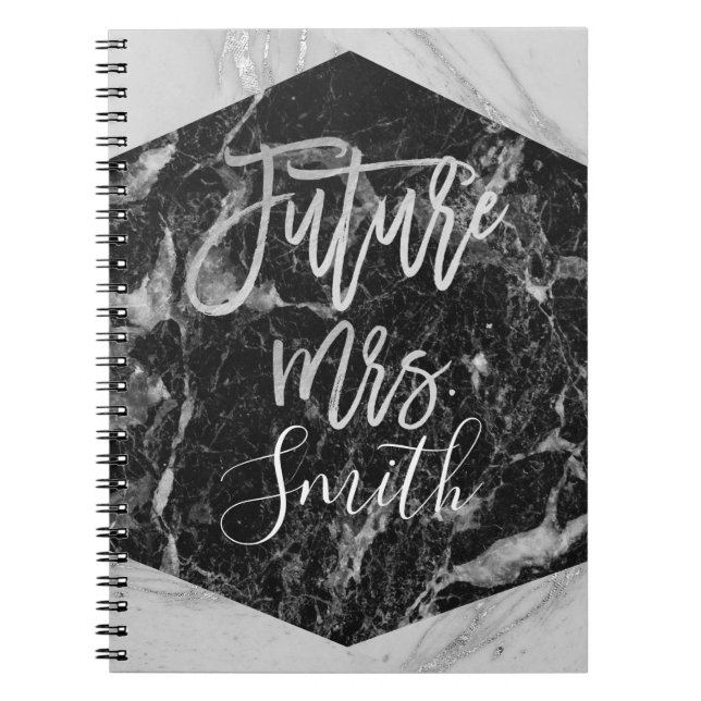 Black White Marble Wedding Planner Future Mrs. Notebook (Front)