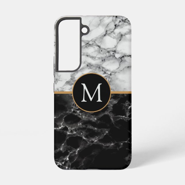 Black White Marble Your Letter Samsung Galaxy Case (Back)