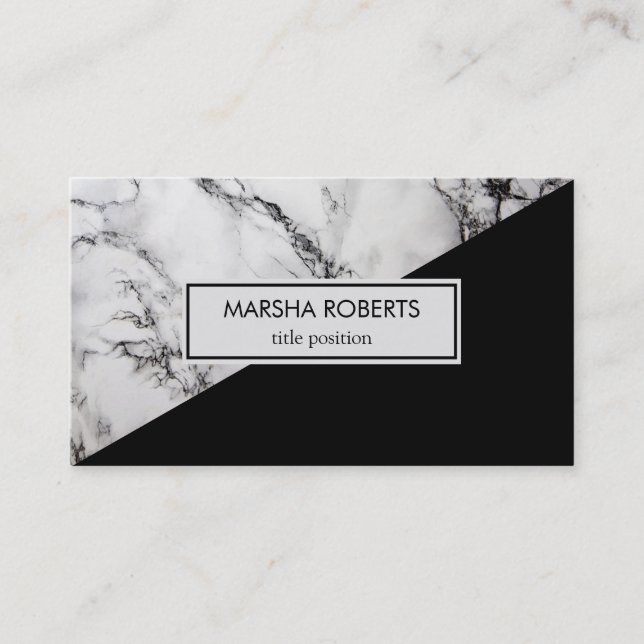Black & White Marbled And Triangle Business Card (Front)
