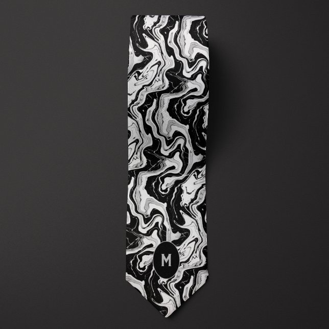 Black & White Marbled Monogram Tie (Creator Uploaded)